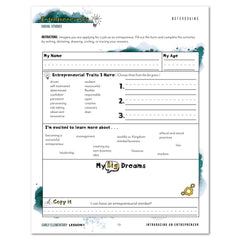Entrepreneurship Homeschool Unit Study Printed Early Elementary Student Book Lesson 1 Notebooking