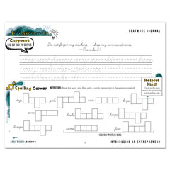Entrepreneurship Homeschool Unit Study Digital Seatwork Journal Cursive Early Reader Lesson 1 Copwork and Spelling
