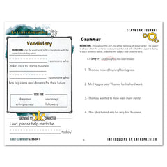 Entrepreneurship Homeschool Unit Study Digital Seatwork Journal Manuscript Early Elementary Lesson 1 Vocabulary and Grammar