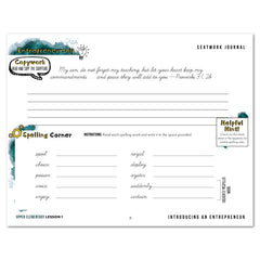 Entrepreneurship Homeschool Unit Study Digital Seatwork Journal Cursive Upper Elementary Lesson 1 Copywork and Spelling