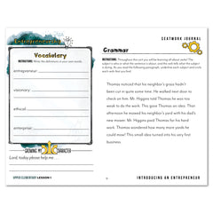Entrepreneurship Homeschool Unit Study Digital Seatwork Journal Manuscript Upper Elementary Lesson 1 Vocabulary and Grammar