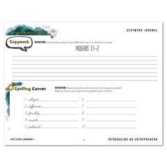 Entrepreneurship Homeschool Unit Study Digital Seatwork Journal Cursive High School Lesson 1 Copywork and Spelling