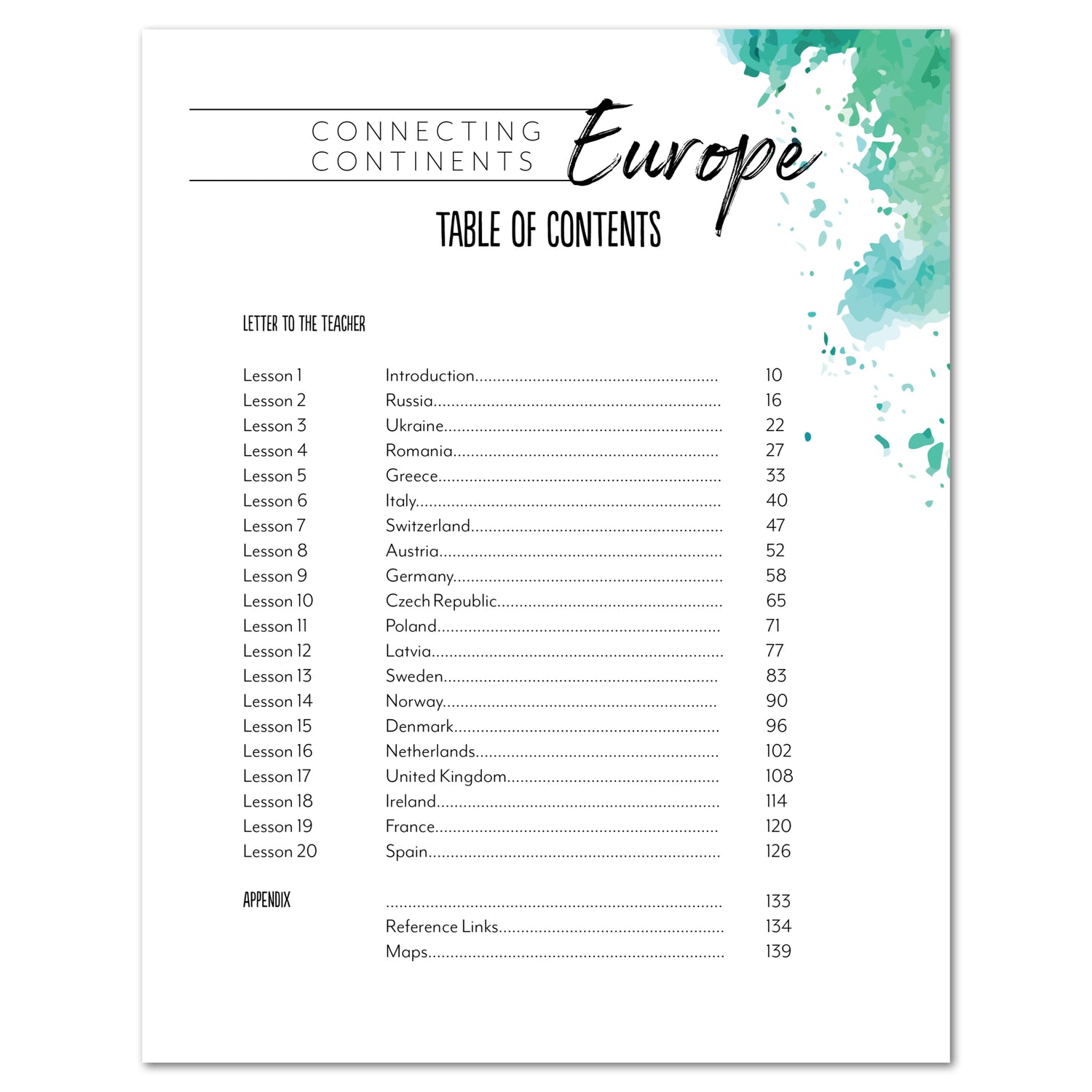 Europe homeschool unit study printed teacher's guide table of contents