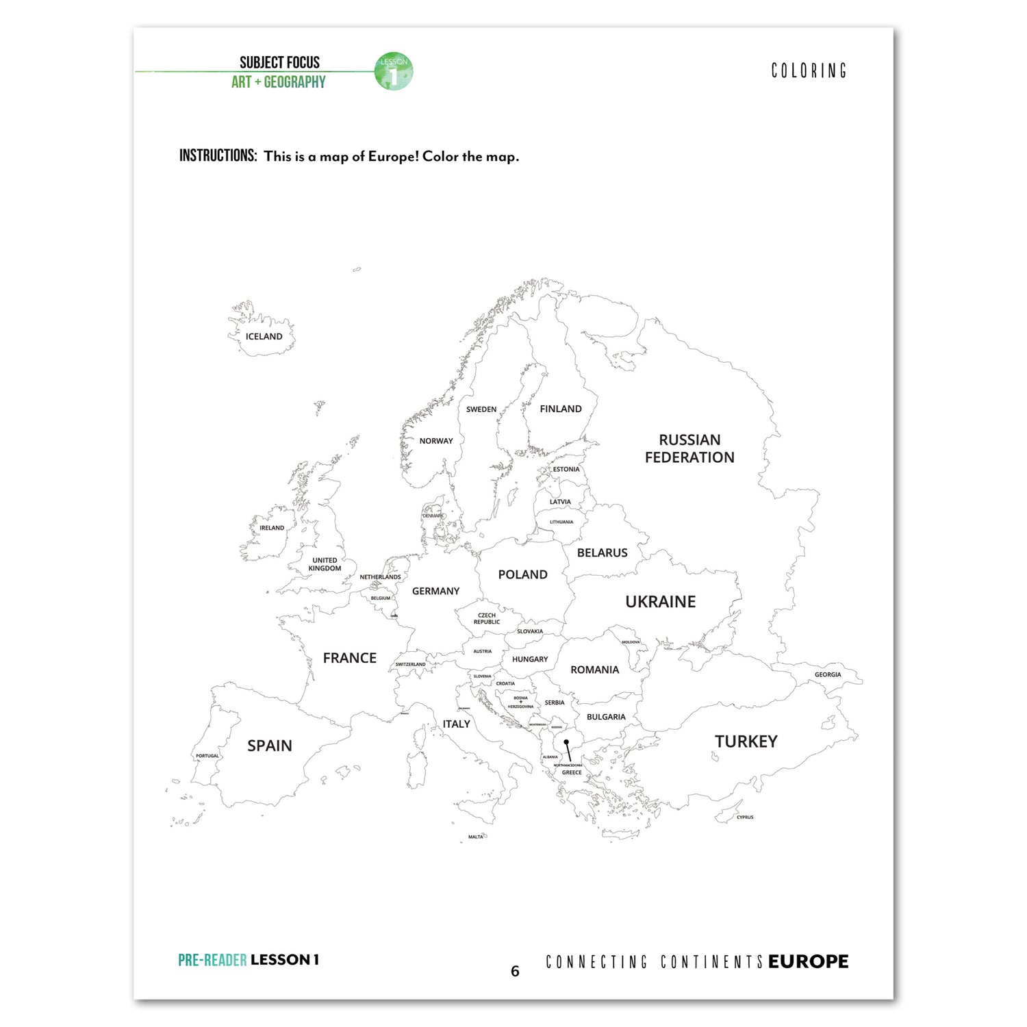 Europe homeschool unit study printed student book pre-reader lesson one