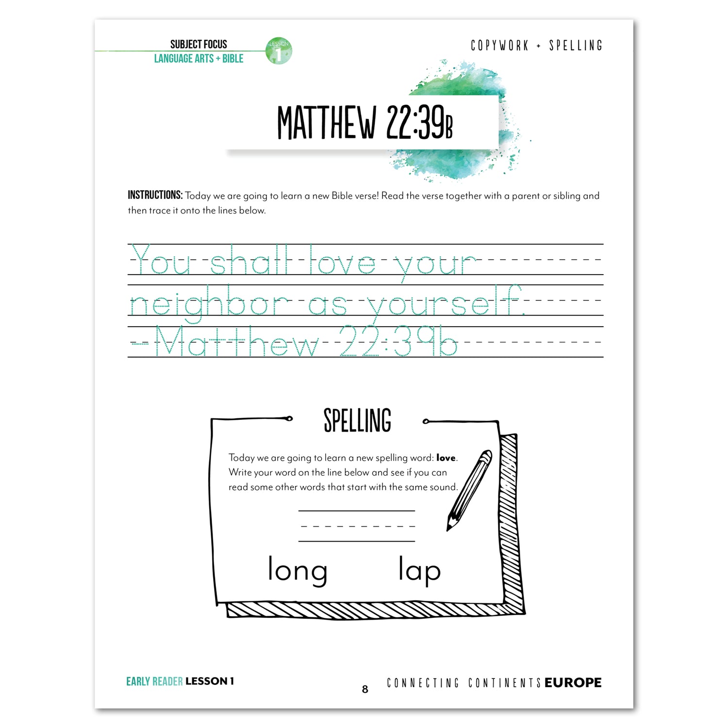 Europe homeschool unit study printed student book early reader lesson one 