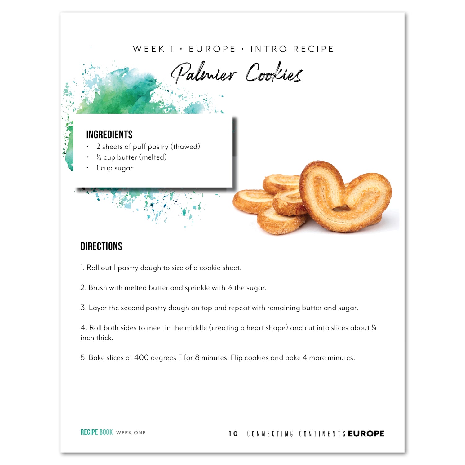 Europe homeschool unit study print recipe book  recipe palmier cookies