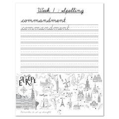 Europe homeschool unit study print cursive student workbook week spelling  lesson