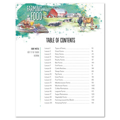 Farming + Food homeschool unit study printed teacher guide table of contents