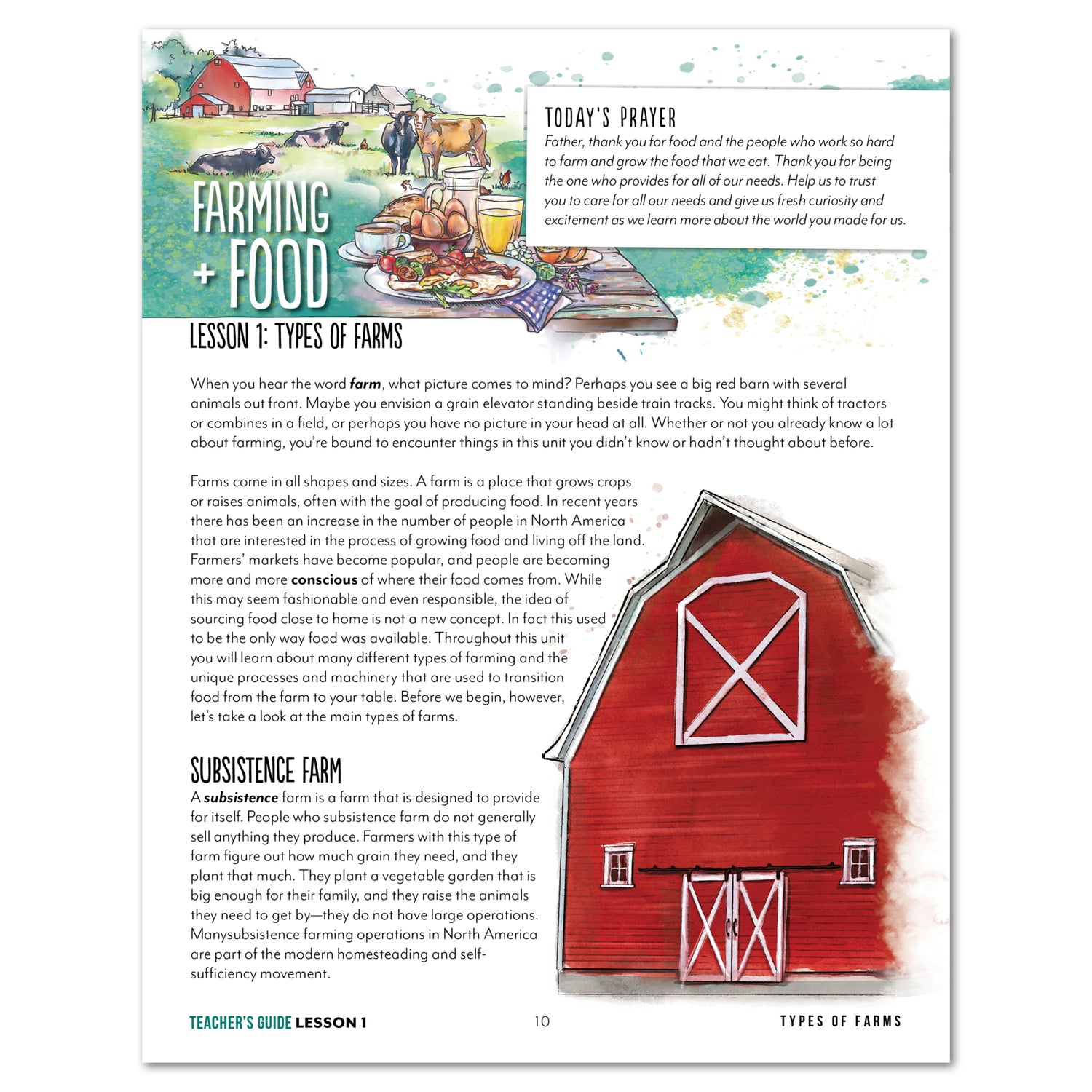 Farming + Food homeschool unit study printed teacher guide lesson one 