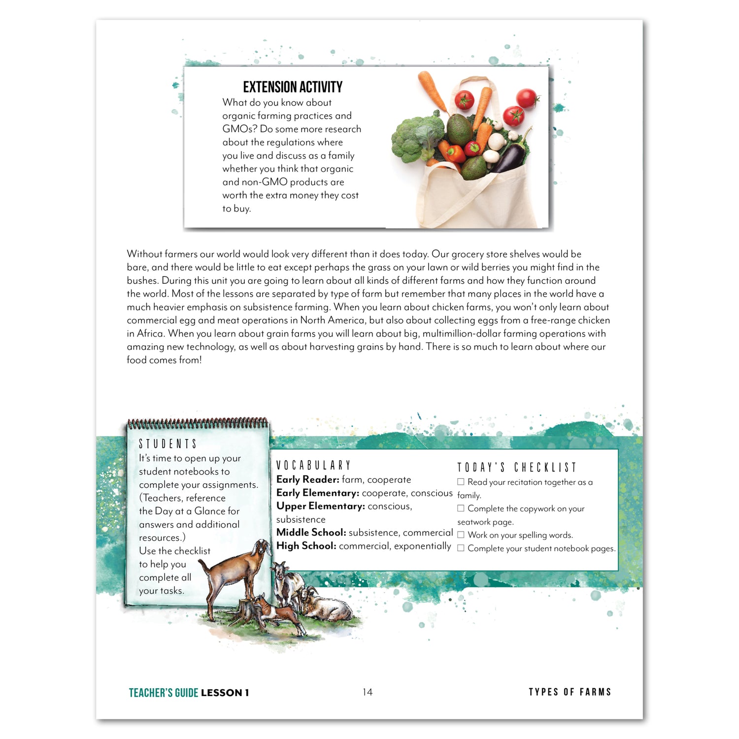 Farming + Food homeschool unit study printed teacher guide lesson one part two 