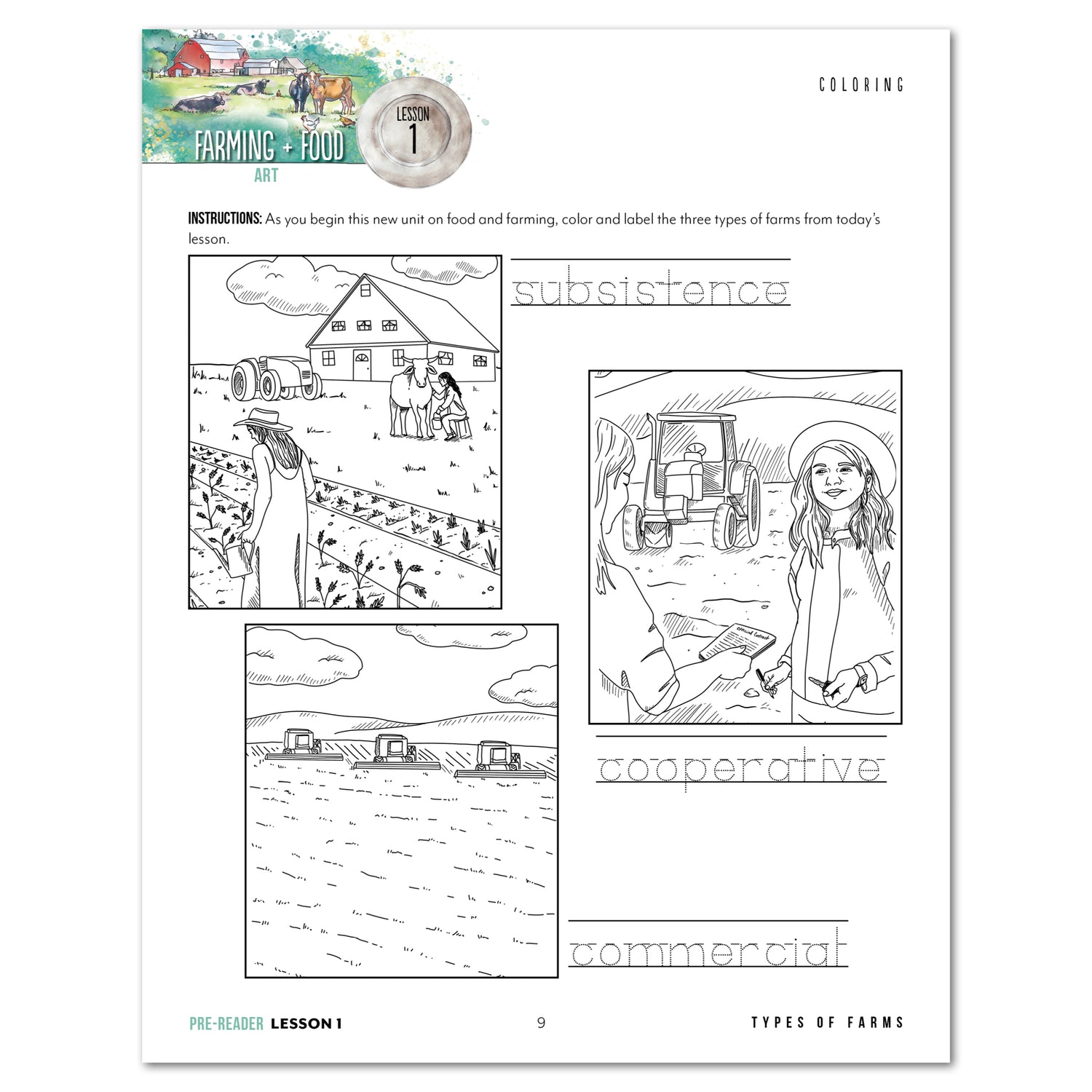 Farming + Food homeschool unit study printed student book Pre-Reader lesson one 