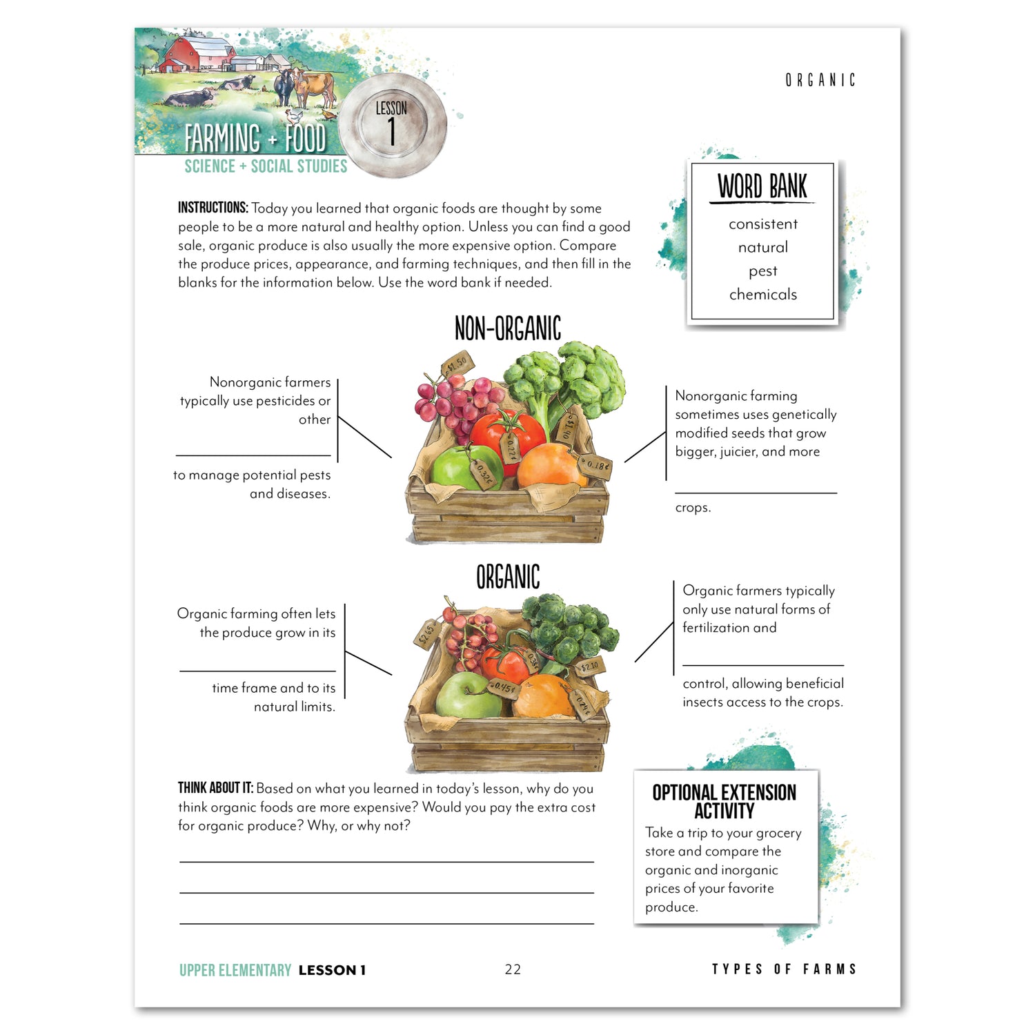 Farming + Food homeschool unit study printed student book Upper Elementary lesson one 