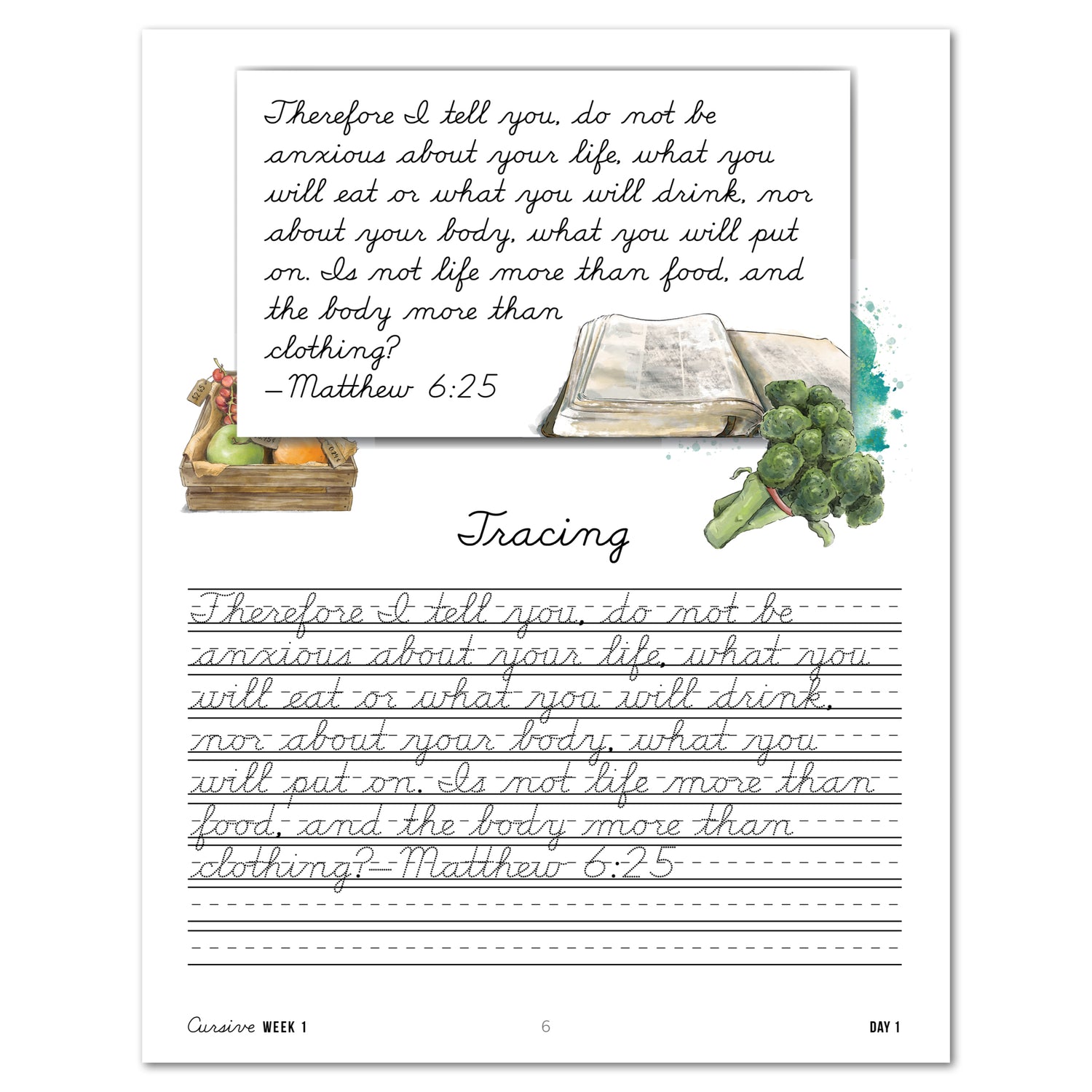 Farming + Food homeschool unit study cursive workbook in print format tracing page 