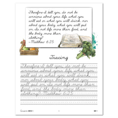 Farming + Food homeschool unit study cursive workbook in print format tracing page 