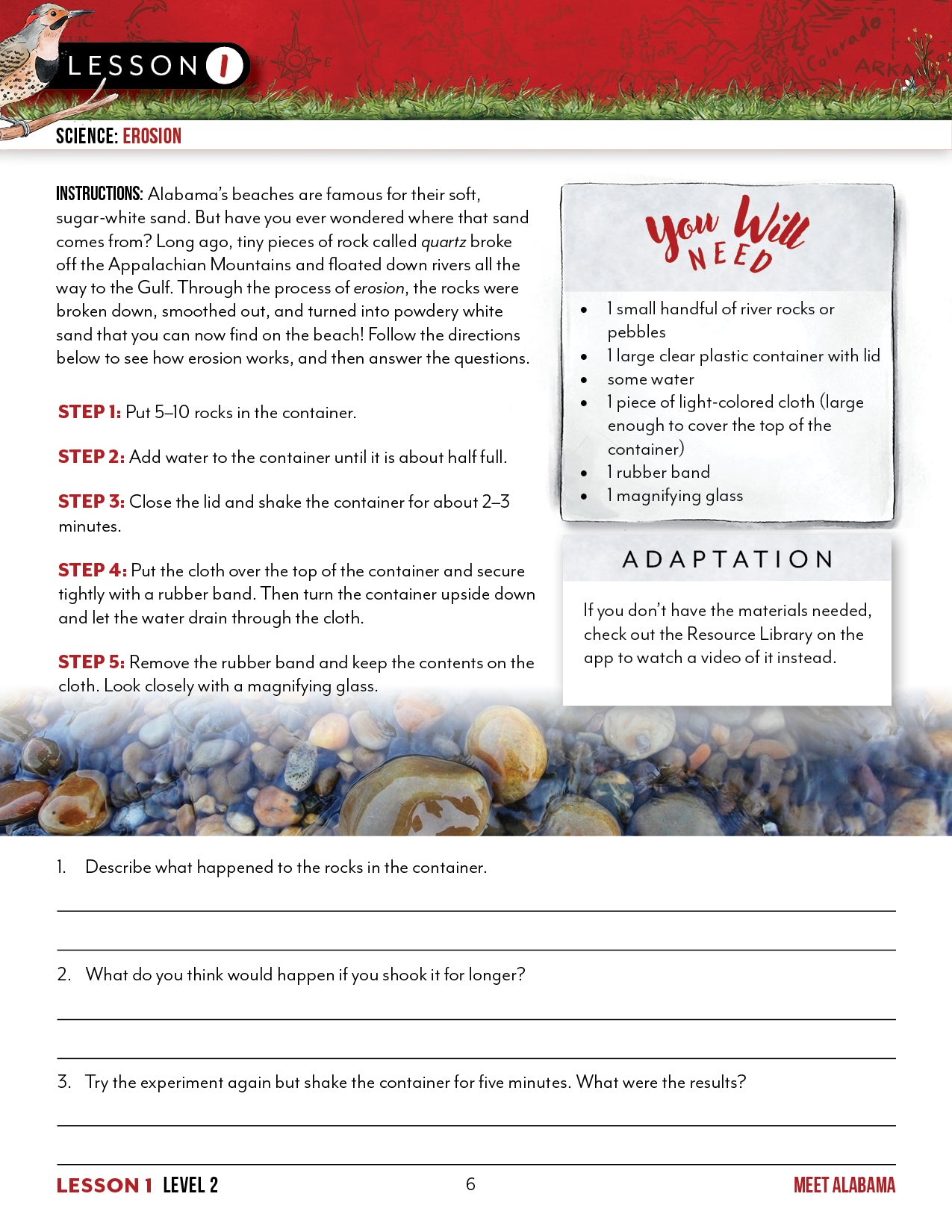 Alabama Fifty States Homeschool Unit Study Printed Level 2 Student Book Lesson Page Part 1