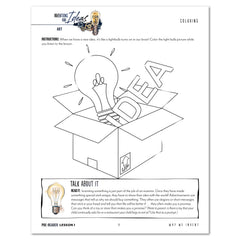 Inventions and Ideas homeschool unit study printed student workbook in pre-reader  lesson one 