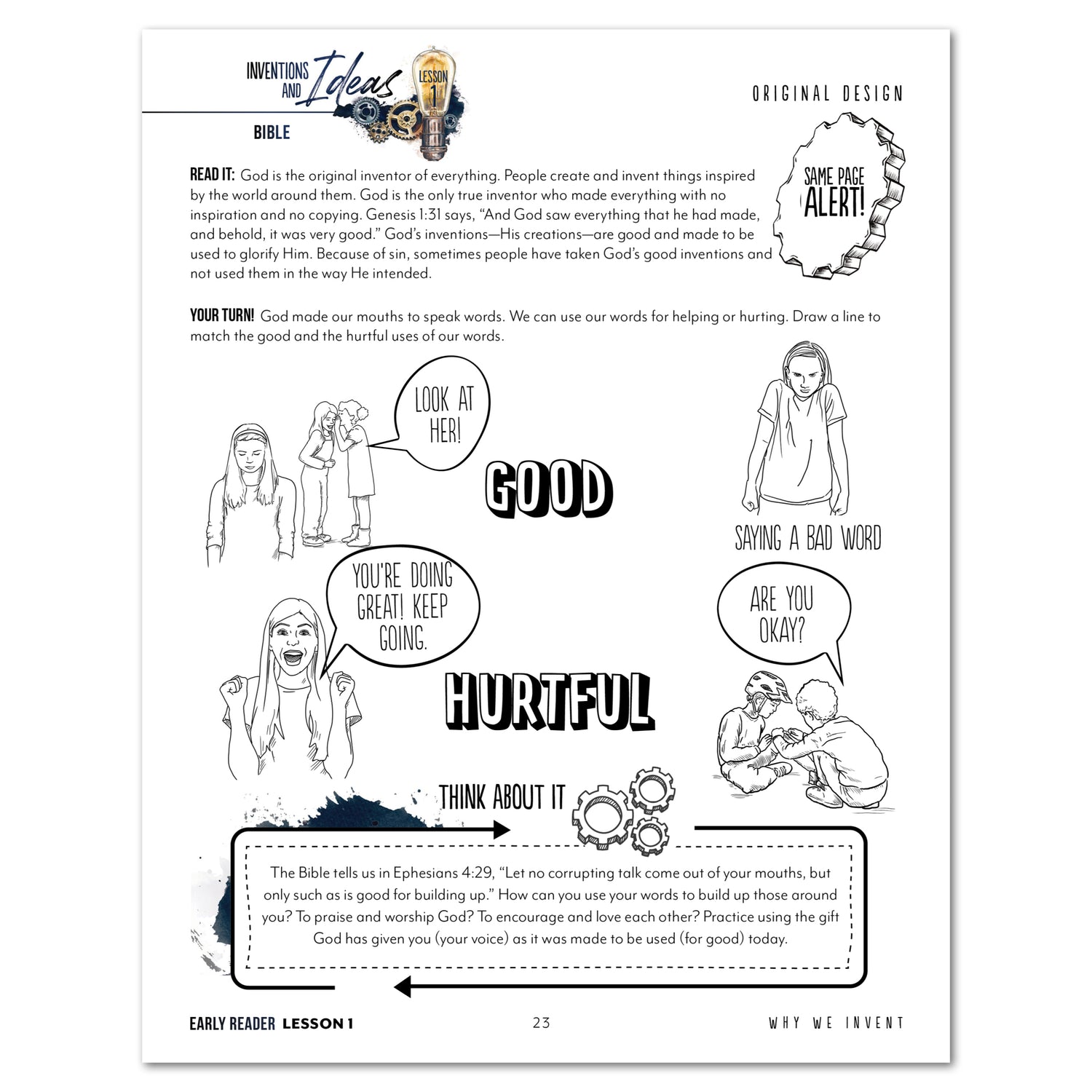 Inventions and Ideas homeschool unit study printed student workbook in early reader lesson one 