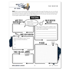 Inventions and Ideas homeschool unit study printed student workbook in upper elementary lesson one 