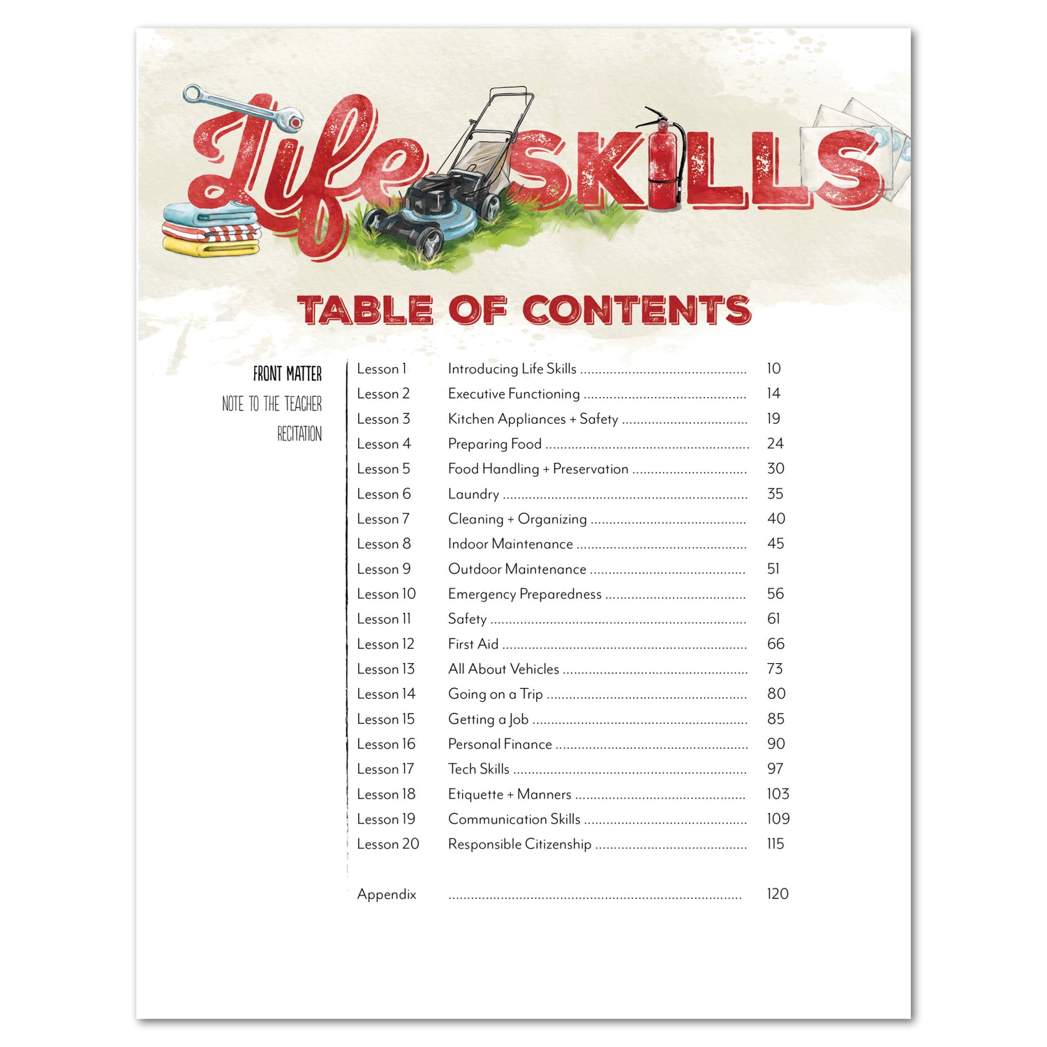 Life Skills homeschool unit study printed teacher guide table of contents