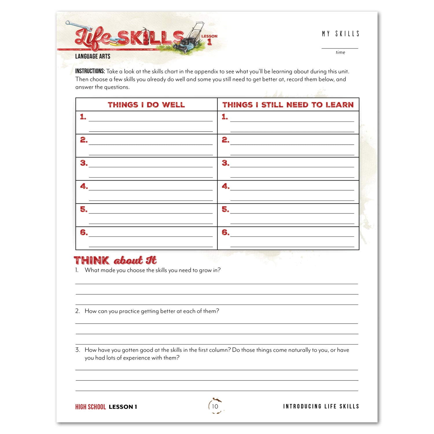 Life Skills homeschool unit study printed student book high school lesson 1