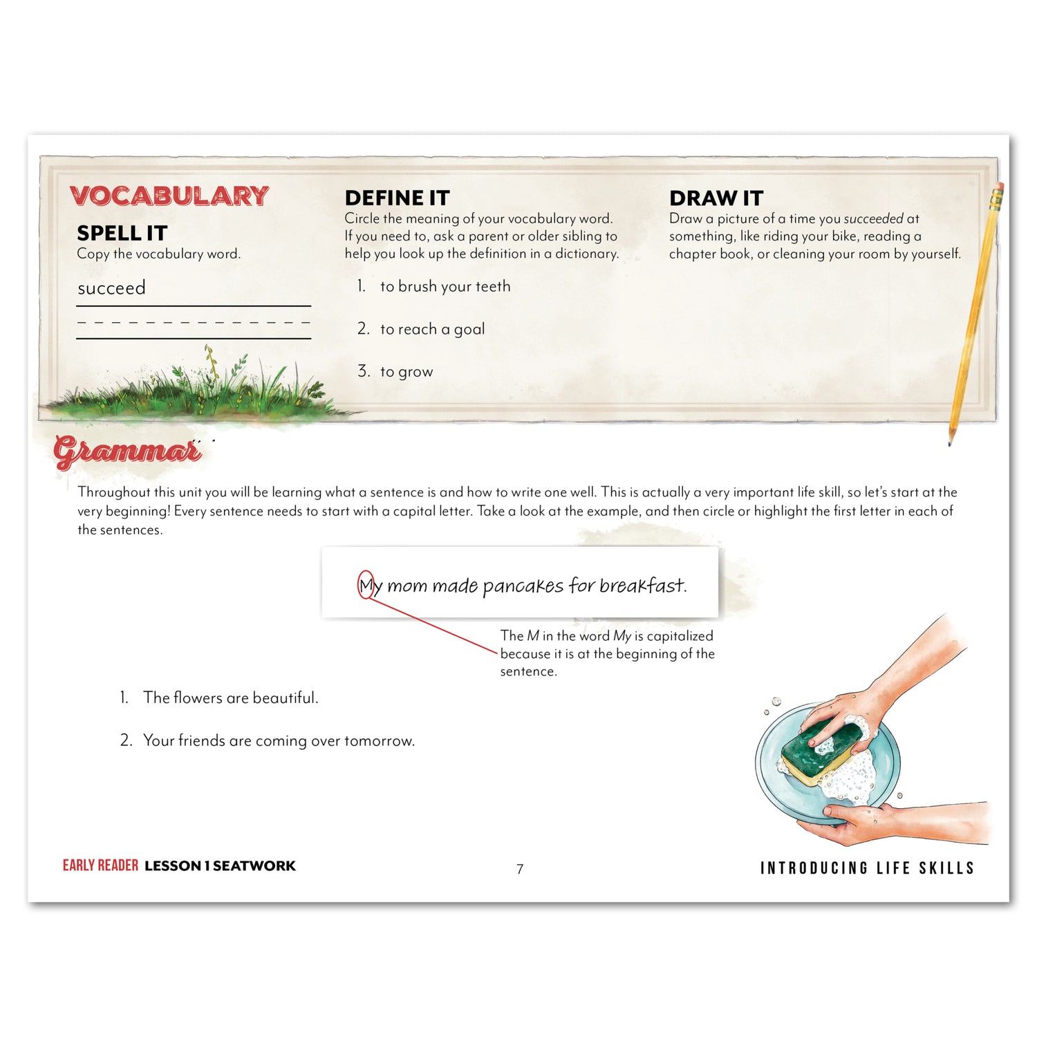 Life Skills homeschool unit study printed early reader seatwork journal manuscript lesson 1