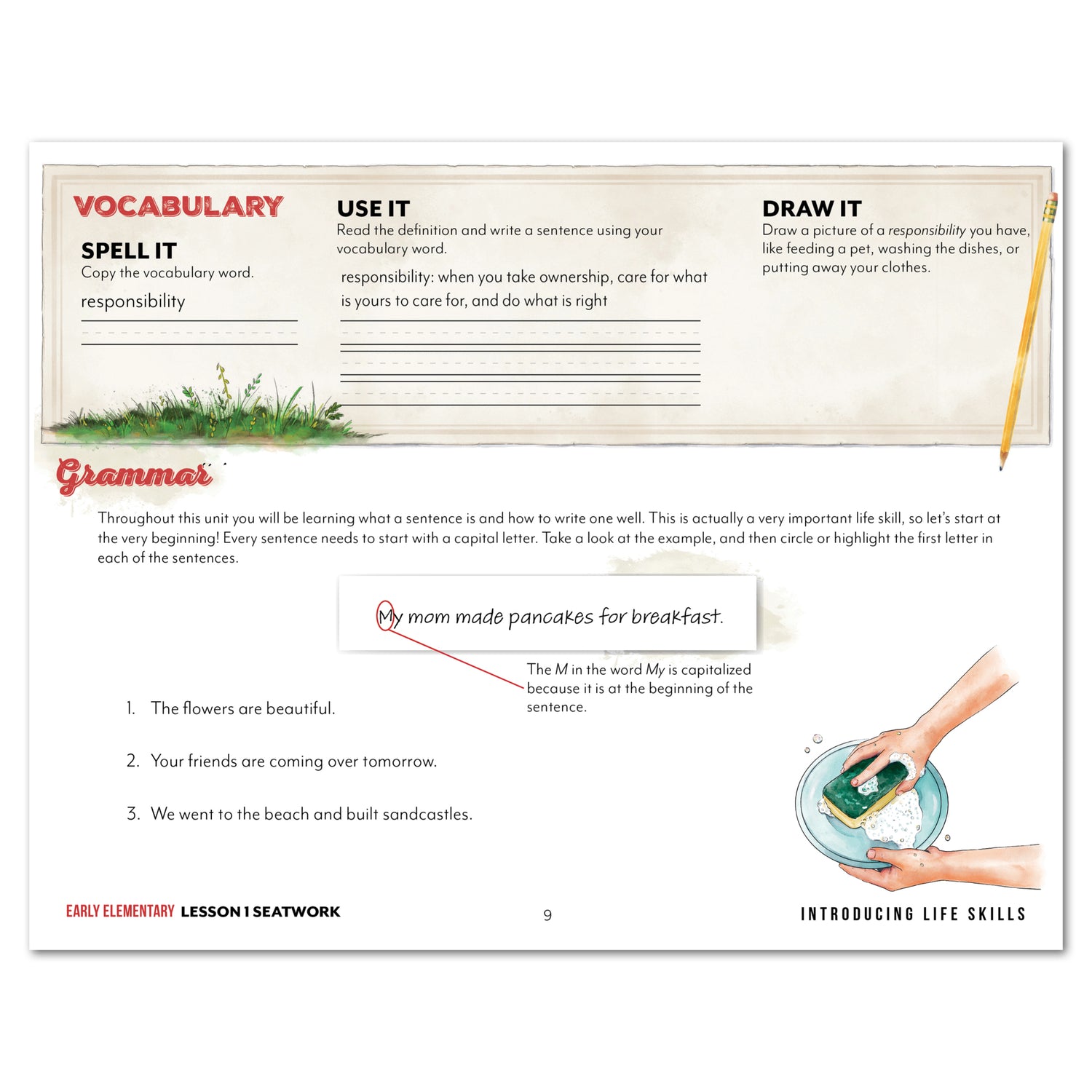 Life Skills homeschool unit study printed early elementary manuscript seatwork journal lesson 1