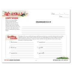 Life Skills homeschool unit study printed high school cursive seatwork journal lesson 1