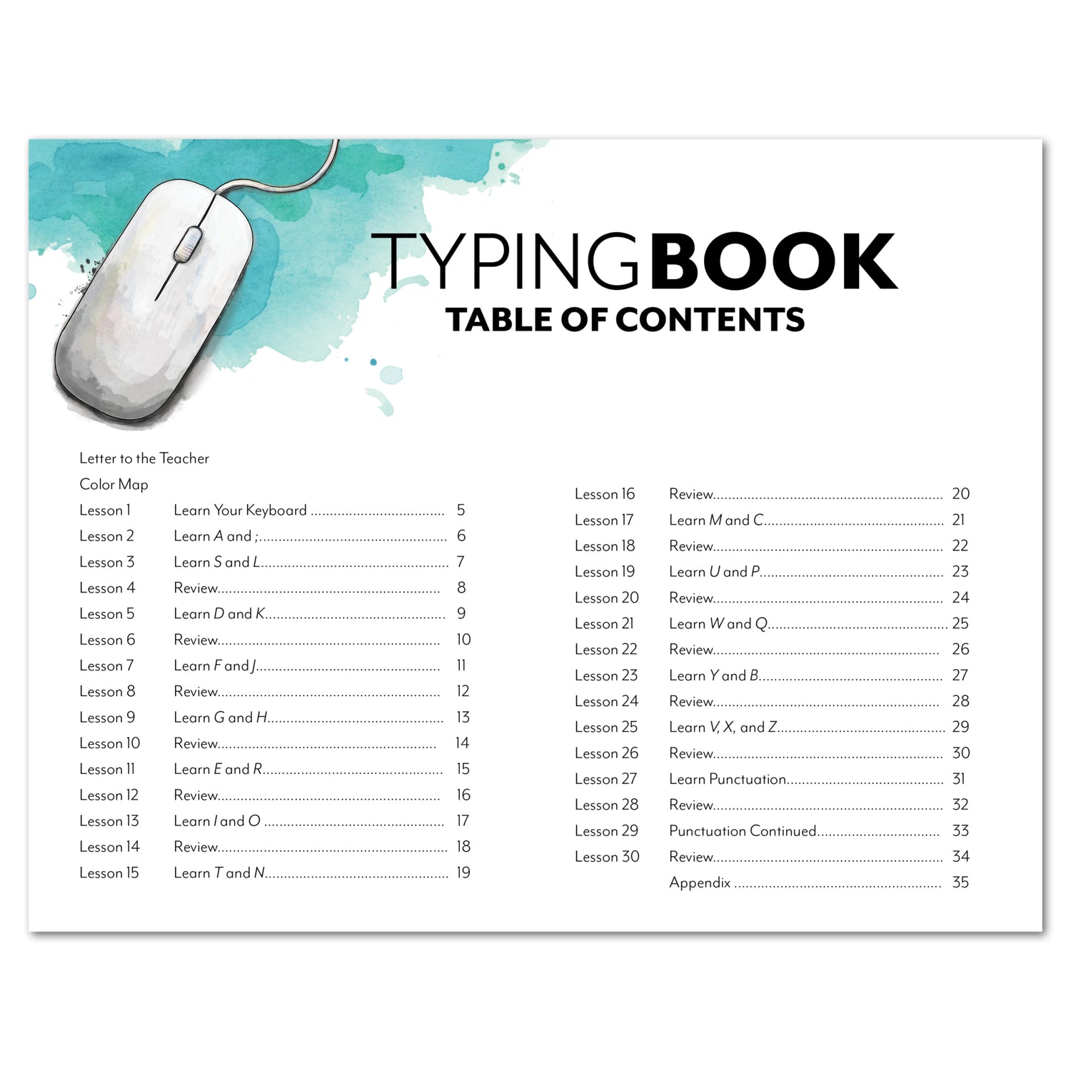 Typing Book Homeschool Unit Study Printed Student Book Table of Contents