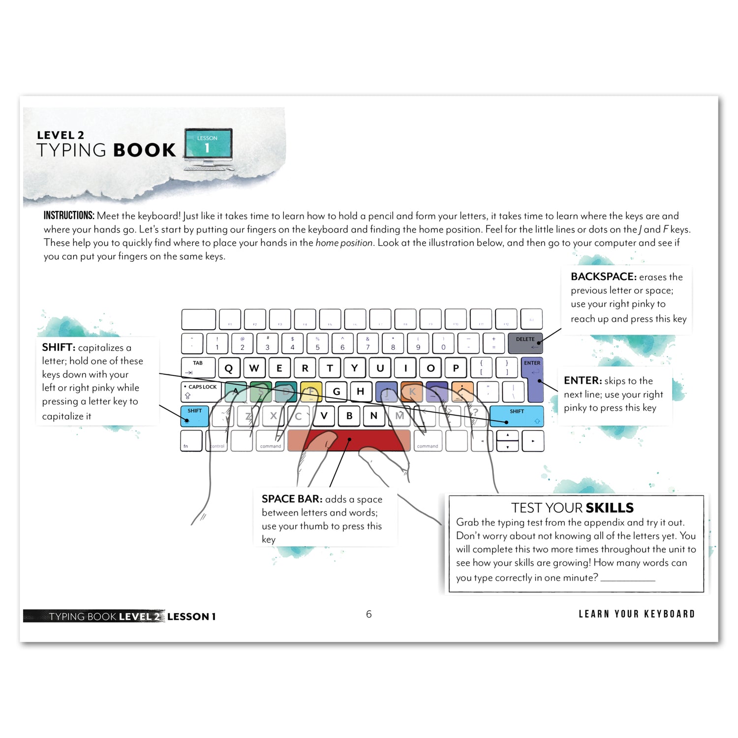 Typing Book Homeschool Unit Study Printed Level 2 Student Book Lesson 1