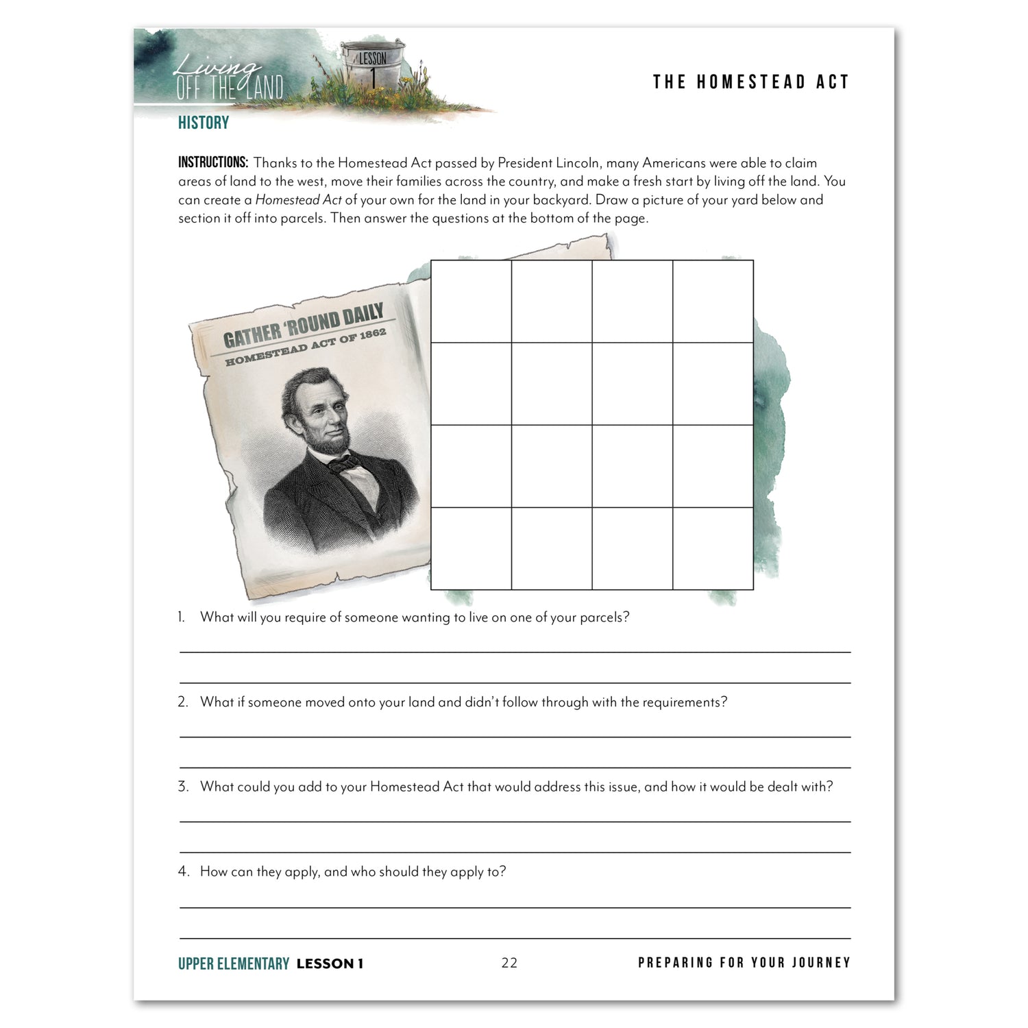 Living Off the Land homeschool unit study Upper Elementary student printed notebook lesson one 