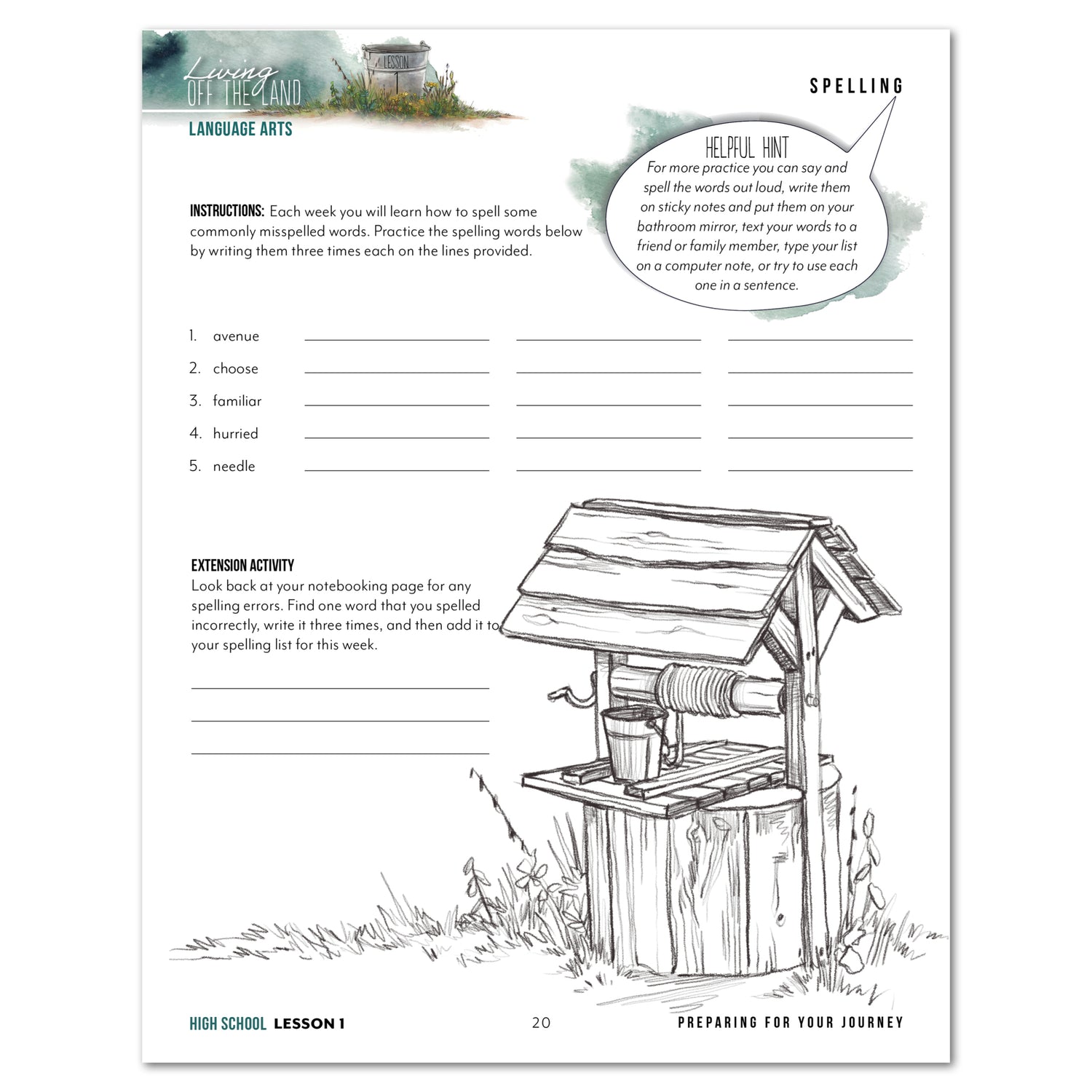 Living Off the Land homeschool unit study High School student printed notebook lesson one