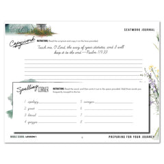 Living Off the Land homeschool unit seatwork journal print Middle School  student notebook in cursive lesson one