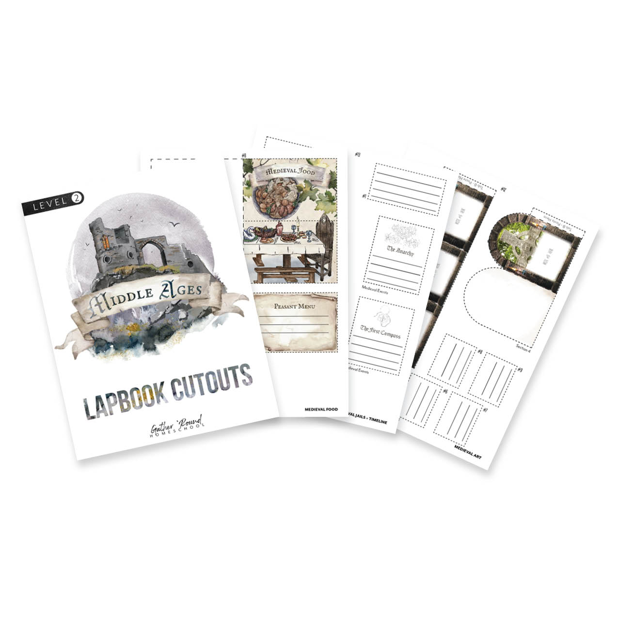 Middle Ages homeschool unit study digital student lapbook cutouts level two 