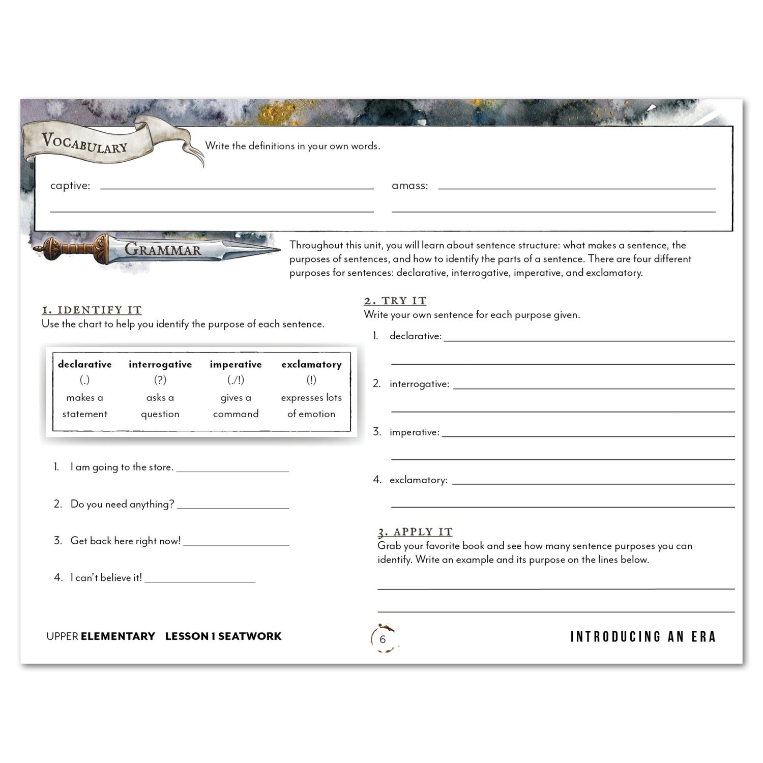 Middle Ages homeschool unit study digital student seatwork book in manuscript for upper elementary lesson one 