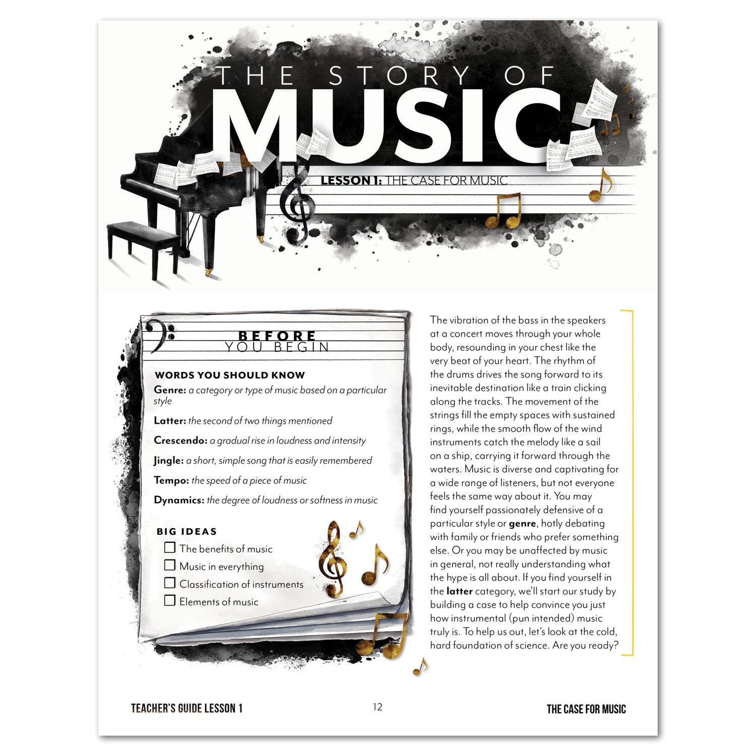 Music homeschool unit study print teacher's guide lesson one