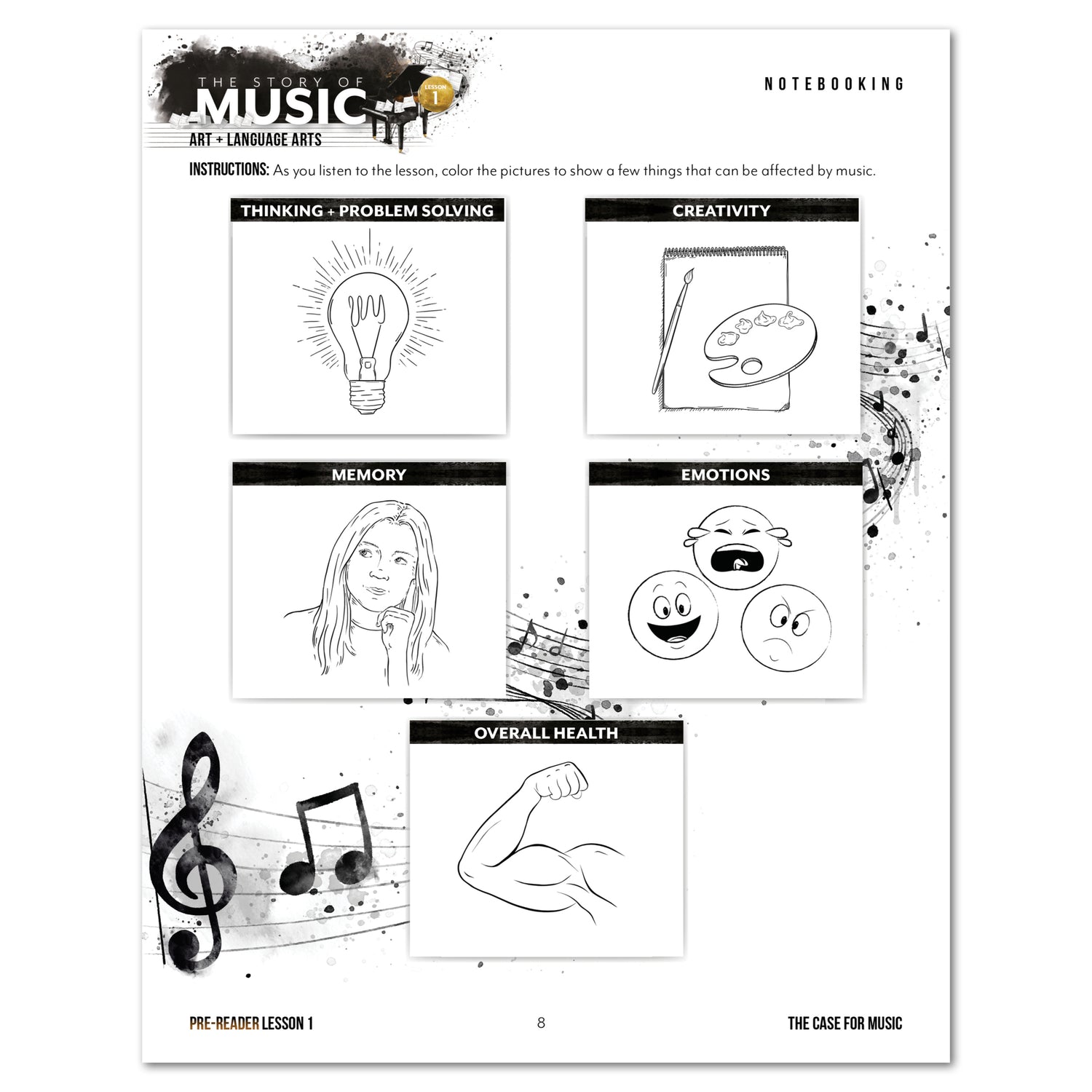 Music homeschool unit study print student workbook for Pre-Reader lesson one