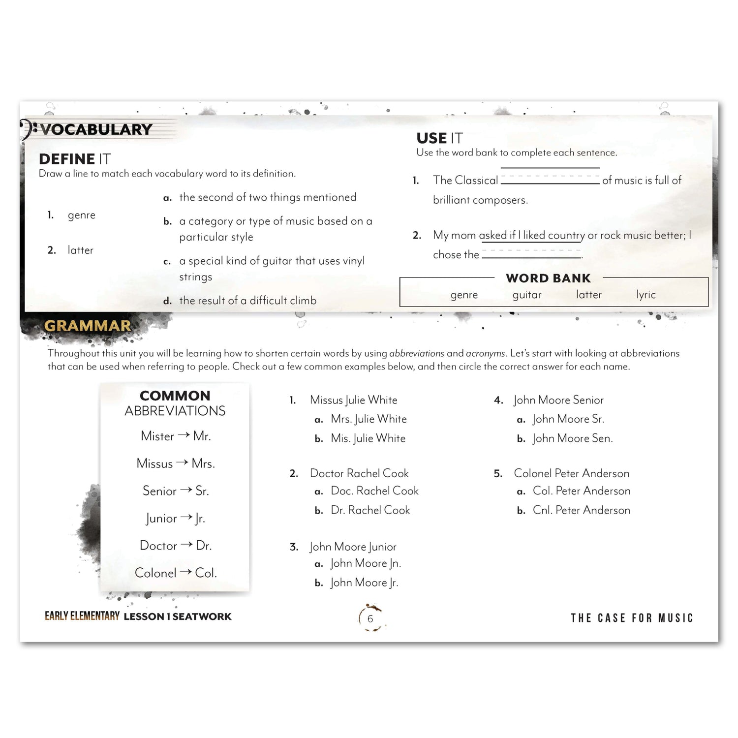 Music homeschool unit study print student seatwork journal in manuscript for Early Elementary lesson one
