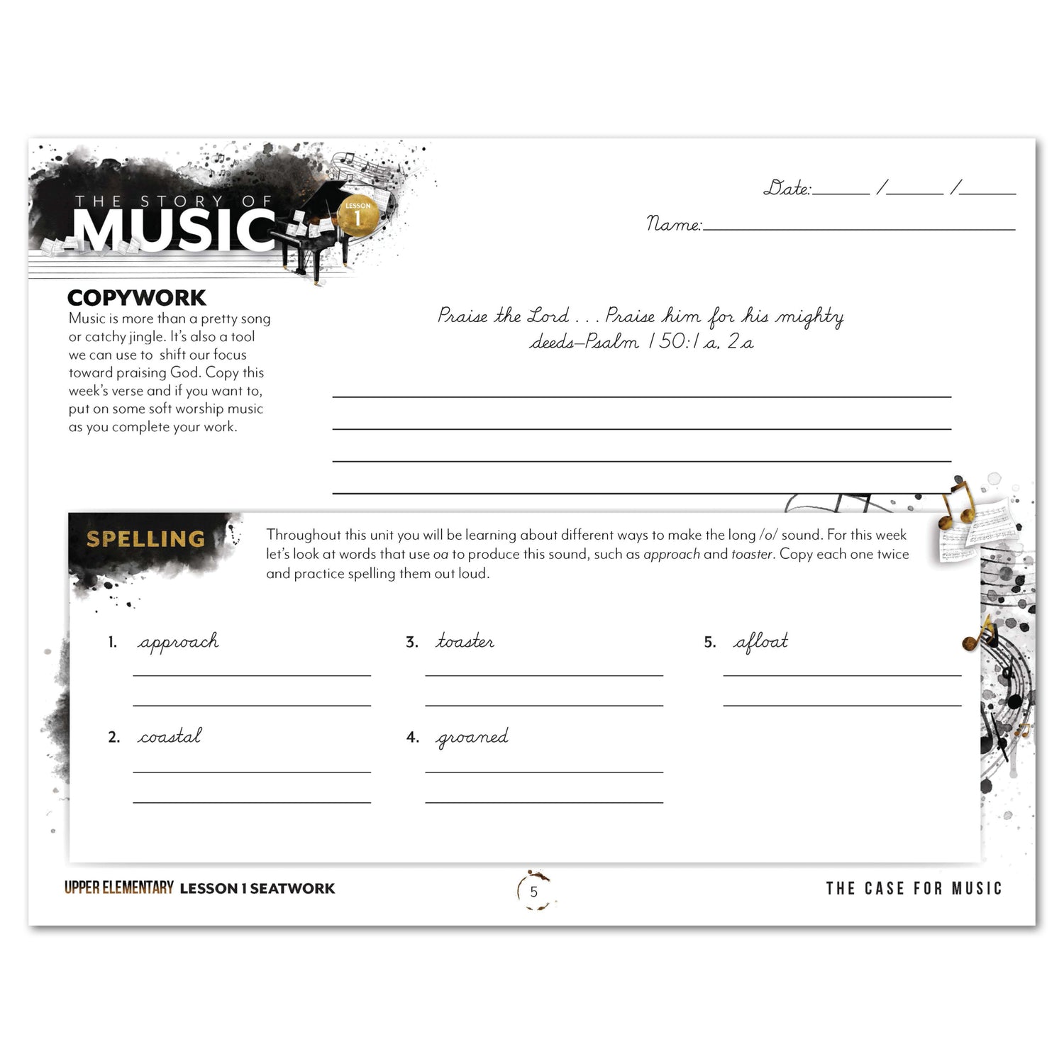 Music homeschool unit study print student seatwork journal in cursive for Upper Elementary lesson one