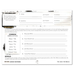 Music homeschool unit study print student seatwork journal in manuscript for high school lesson one