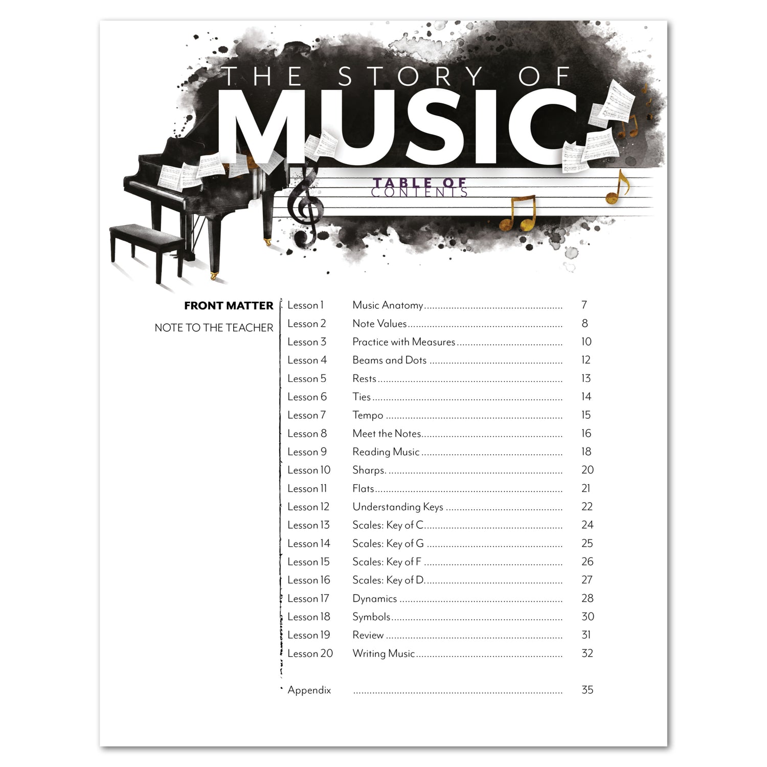 Music homeschool unit study print student Music Theory workbook level two table of contents