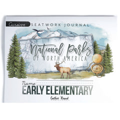 National Parks of North America homeschool unit study printed student seatwork journal in cursive for Early Elementary