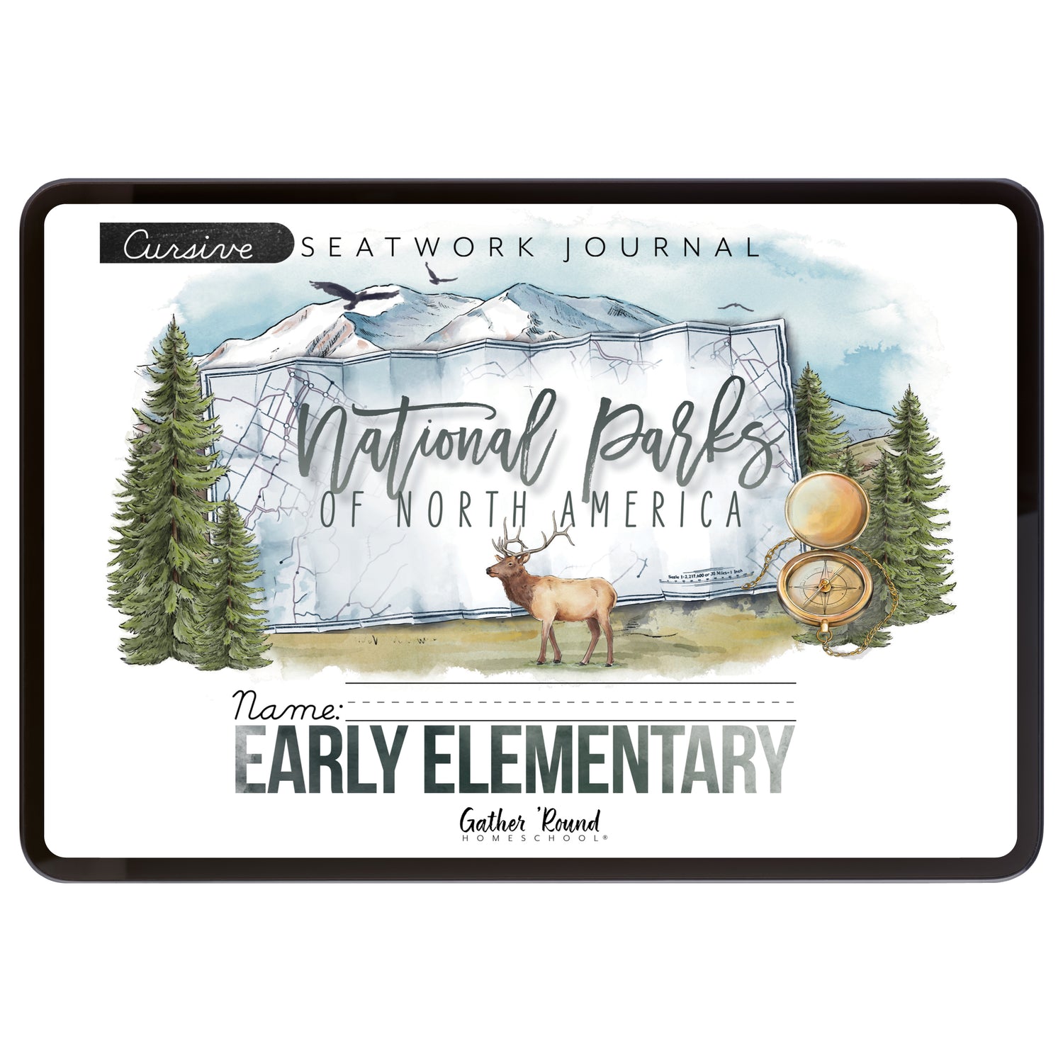 National Parks of North America homeschool unit study digital student seatwork journal in cursive for Early Elementary