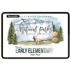 National Parks of North America homeschool unit study digital student seatwork journal in manuscript for Early Elementary