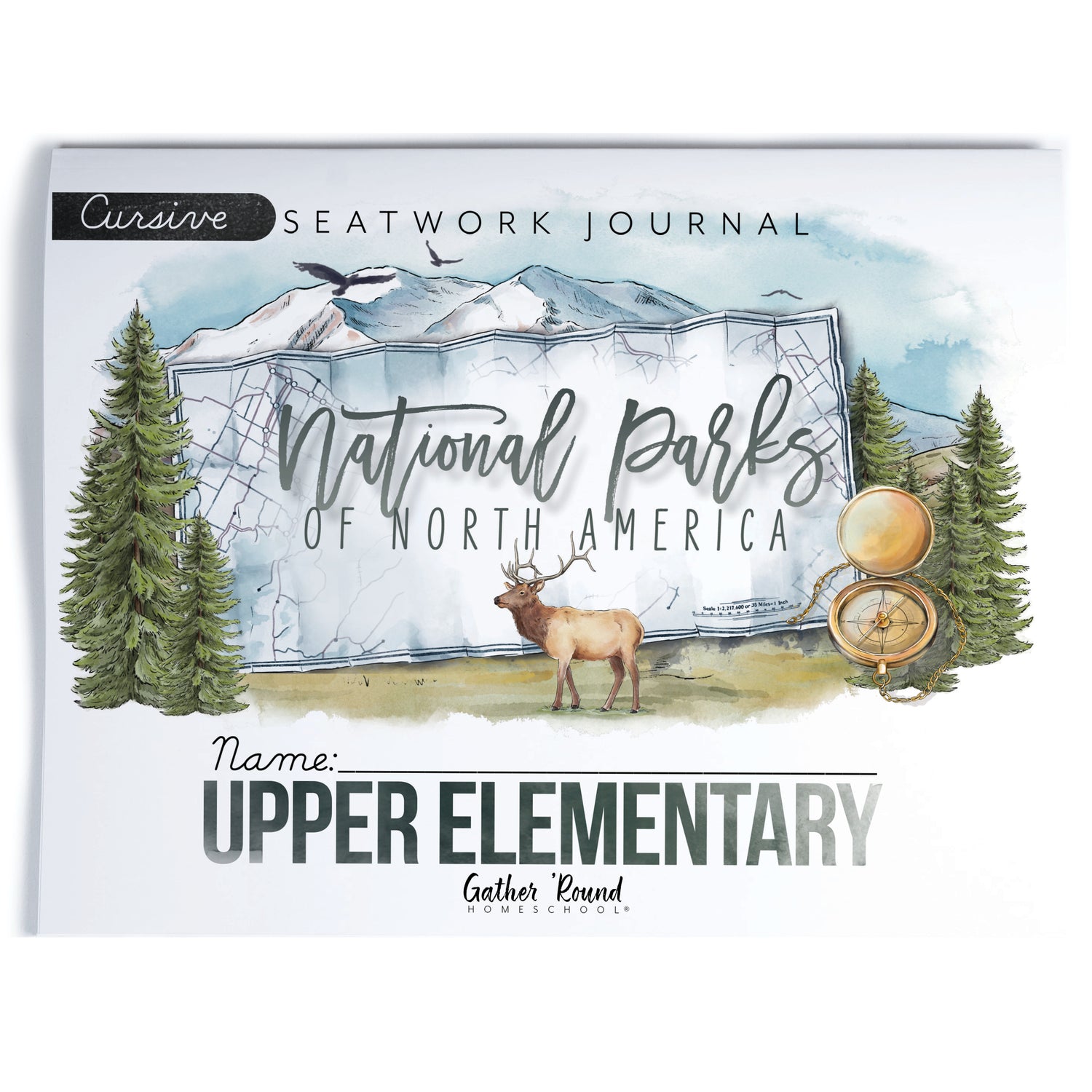 National Parks of North America homeschool unit study printed student seatwork journal in cursive for Upper Elementary