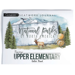 National Parks of North America homeschool unit study printed student seatwork journal in cursive for Upper Elementary