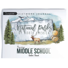 National Parks of North America homeschool unit study printed student seatwork journal in cursive for Middle School