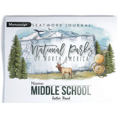 National Parks of North America homeschool unit study printed student seatwork journal in manuscript for Middle School