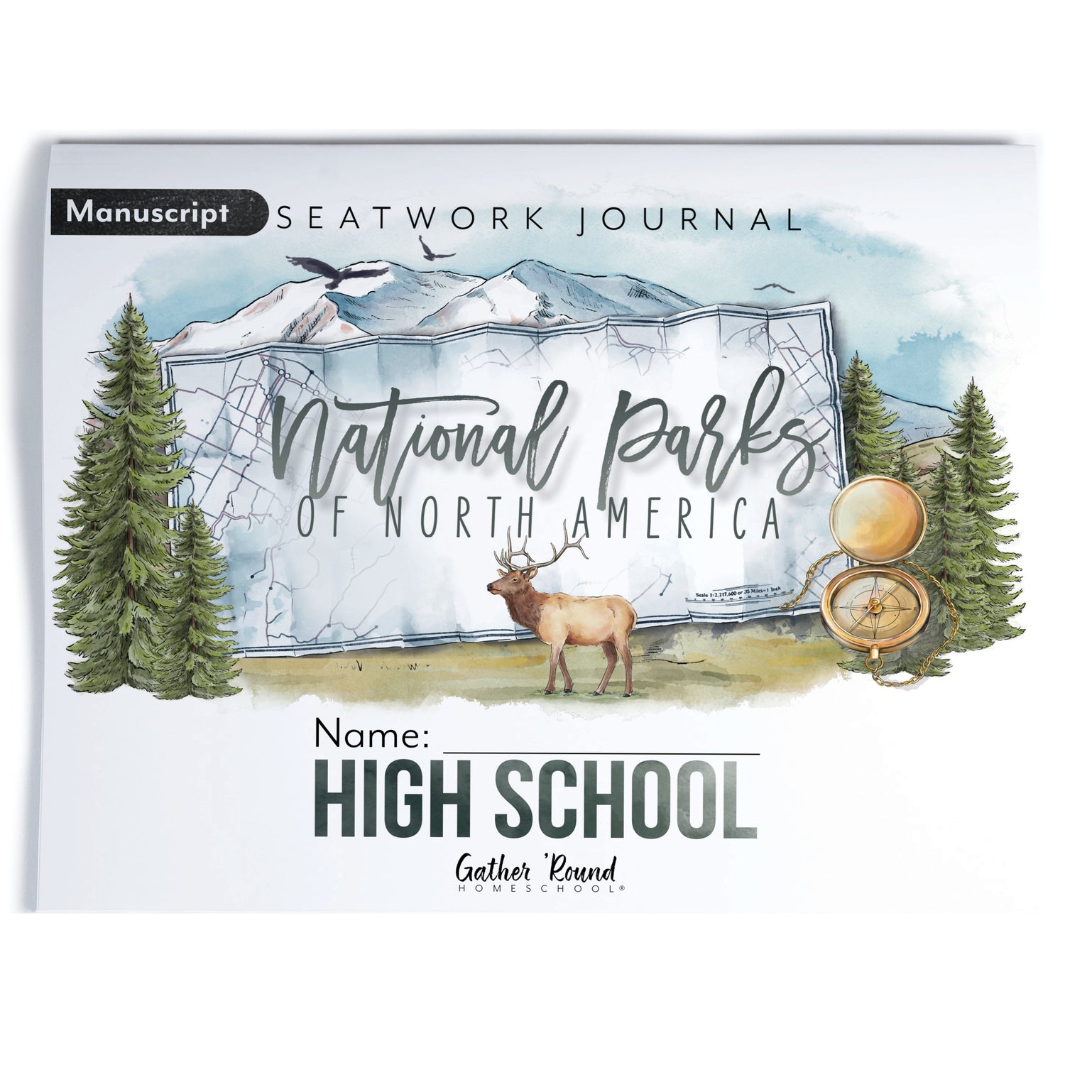 National Parks of North America homeschool unit study printed student seatwork journal in manuscript for High School