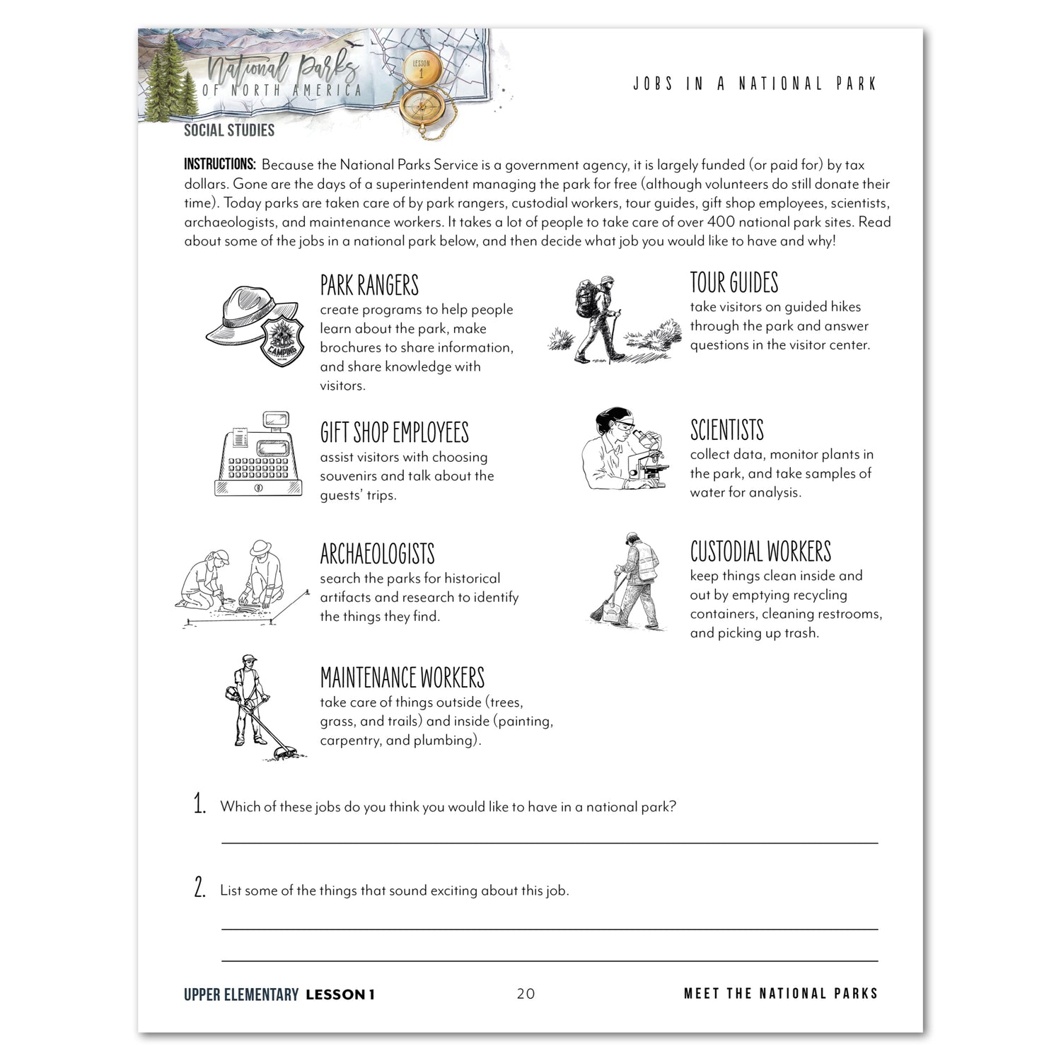 National Parks of North America homeschool unit study printed student workbook for upper elementary with Teacher's Guide  lesson one