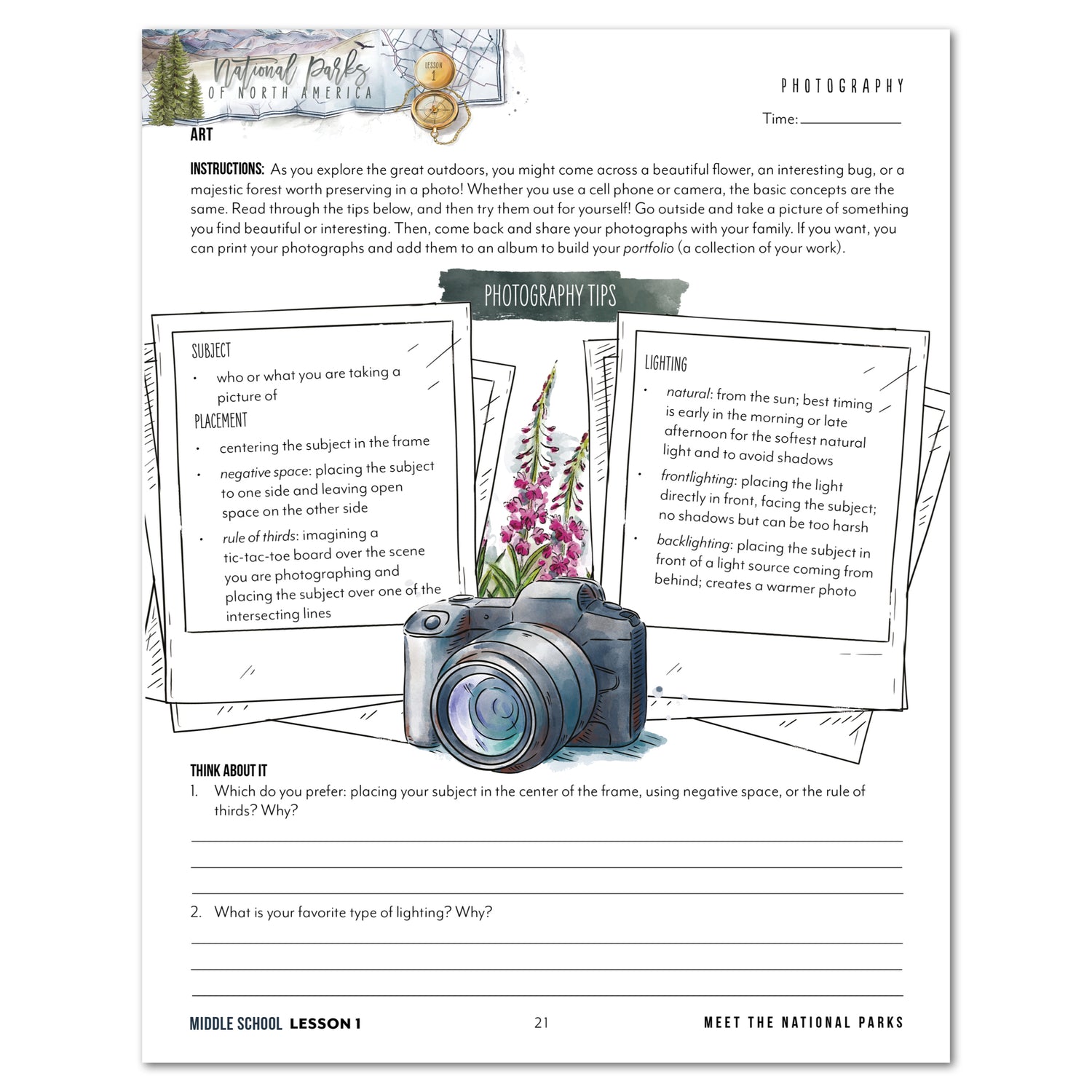 National Parks of North America homeschool unit study printed student workbook for middle school with Teacher's Guide bundle  lesson one